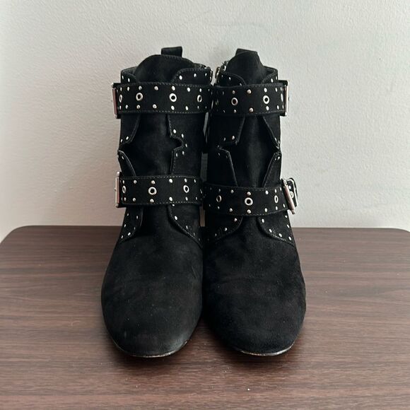 Rebecca Minkoff Logan Studded Blk Suede Block Heel Bootie Size 11 - Picture 5 of 8